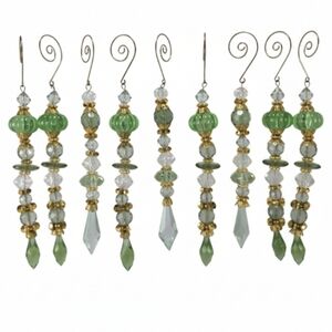 9 Vintage Green Blue Faux Crystal Beaded Ornaments, Light Catchers, Xmas, Decor